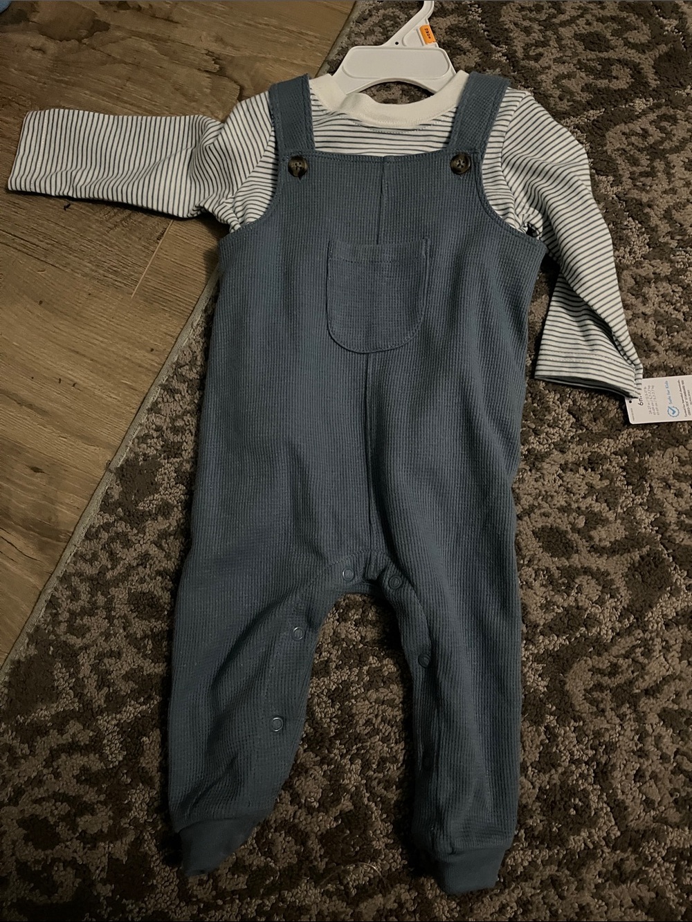 Striped Long-Sleeve shirtwith Blue Knit Overalls - Kids
